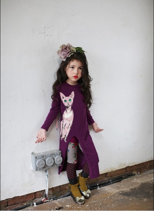 F68096-1 Spring autumn girls sexy kitten longs sleeve children dress